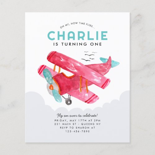 Budget Sky Cloud Watercolor Red Airplane Birthday