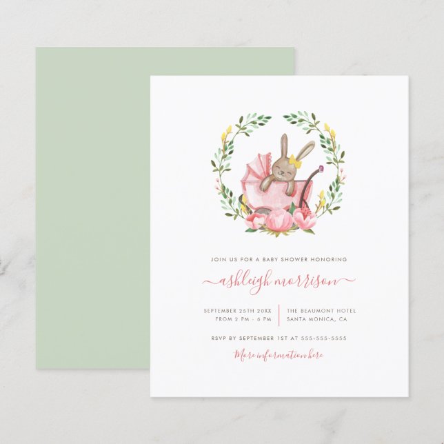 Budget Sleeping Bunny In Buggy Baby Girl Shower (Front/Back)