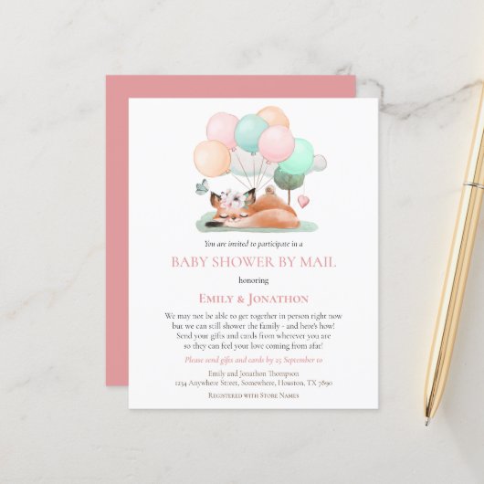 Budget Sleeping Fox Baby Shower By Mail Pink (Front/Back In Situ)