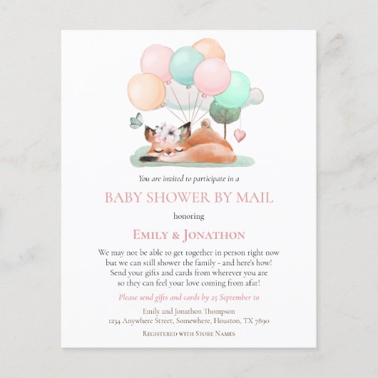 Budget Sleeping Fox Baby Shower By Mail Pink (Front)