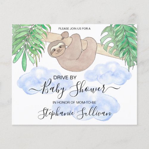 Budget Sloth Drive By Boy Baby Shower Invitation