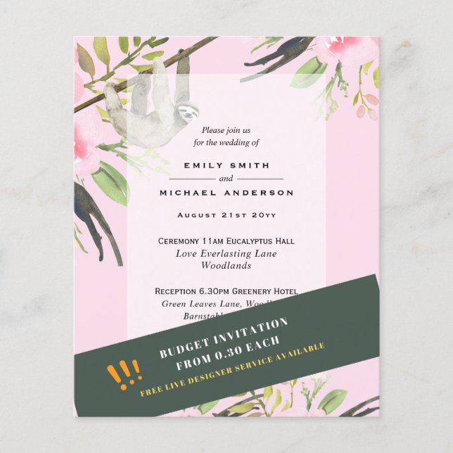 BUDGET SLOTH Wedding INVITES  Flyer (Front)
