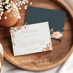 Budget Small RSVP Gold Autumn Floral Fall Leaves Note Card