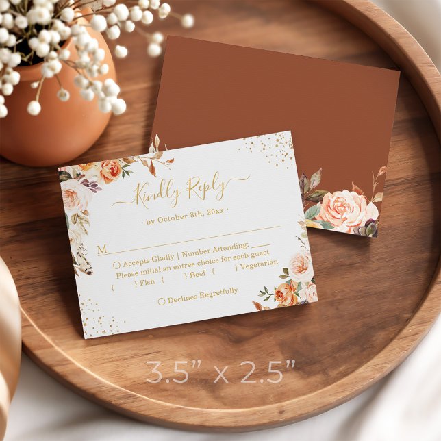 Budget Small RSVP | Gold Terracotta Autumn Floral Note Card (Creator Uploaded)