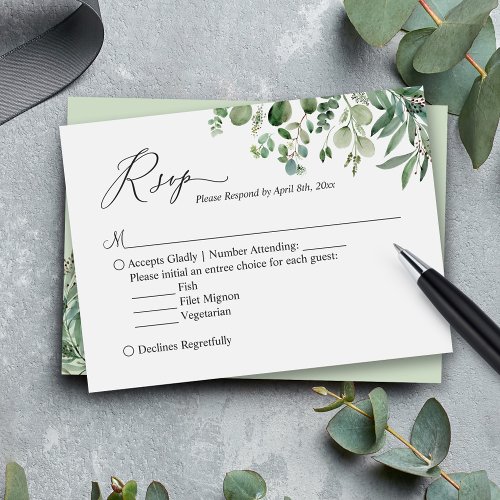 Budget Small RSVP  Greenery Eucalyptus Leaves Note Card