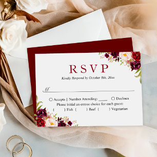 Budget Small Wedding RSVP   Burgundy Blush Floral Note Card