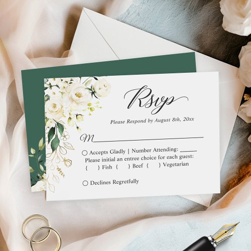 Budget Small Wedding RSVP Green White Peony Floral Note Card