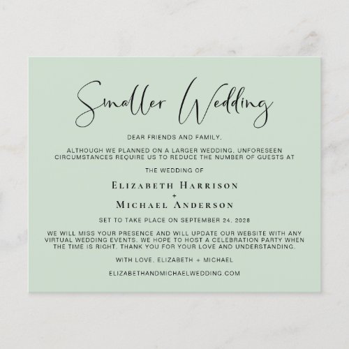 Budget Smaller Wedding Sage Green Announcement