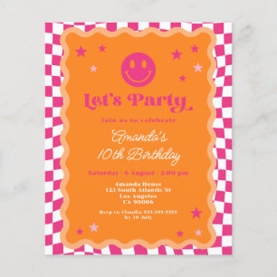 Budget Smile Face Pink Orange Wavy Birthday Invite