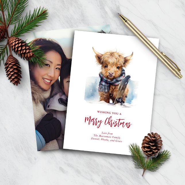 Budget Snowboarding Highland Cow Photo Card/Vert  (Creator Uploaded)