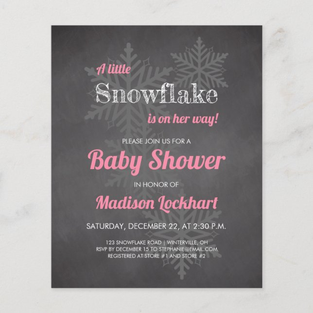 Budget Snowflake Chalkboard Pink Baby Shower (Front)