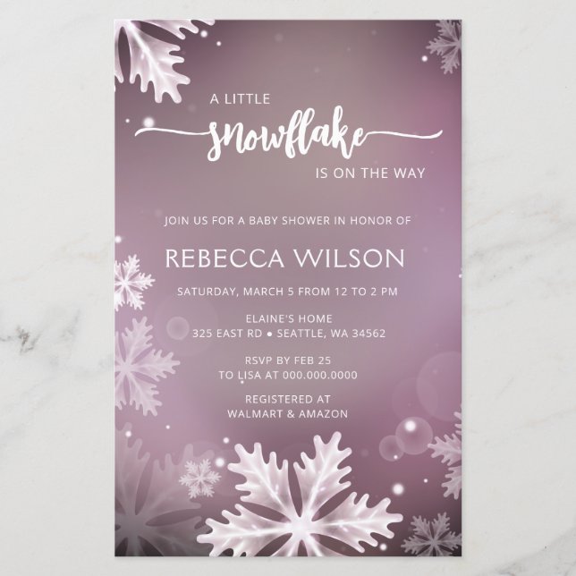 Budget Snowflake is On the Way Girl Baby Shower (Front)