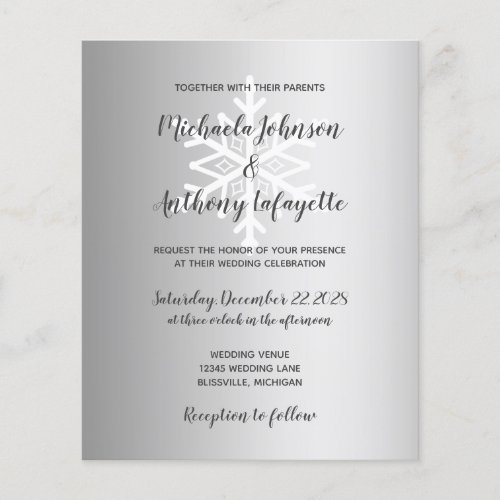 Budget Snowflake Silver Winter Wedding Invitation