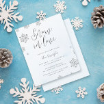 Budget Snowflake Snow In Love Winter Bridal Shower<br><div class="desc">Celebrate love in the winter wonderland with our budget-friendly bridal shower invitation. "Snow in Love" in chic script graces the top,  framed by faux silver glitter snowflakes. The elegant typography and pastel blue watercolor backdrop create an enchanting invite.</div>