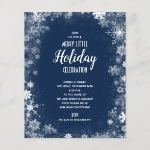 Budget Snowflakes on Navy Holiday Invitation Flyer