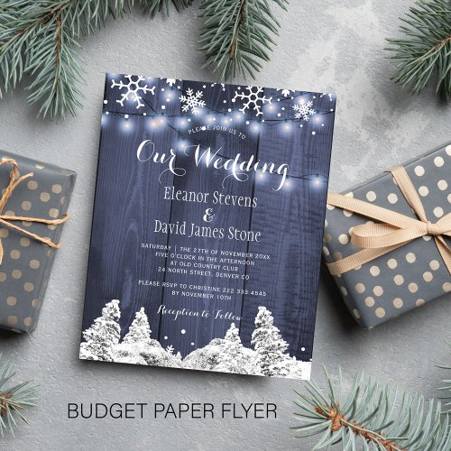 Budget snowflakes winter wedding invitation flyer