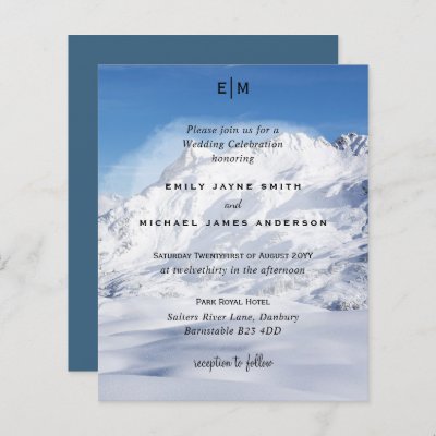 Budget Snowy Mountain Alps Skiing Wedding Invites