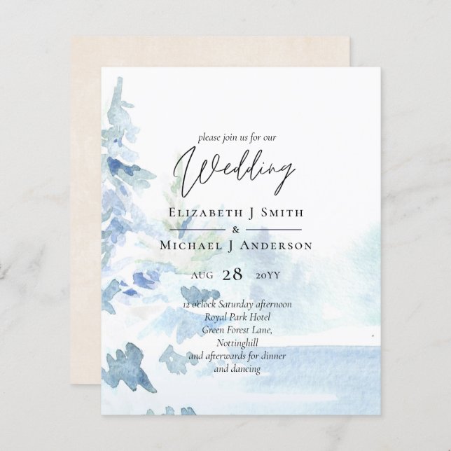 BUDGET Snowy Mountains Winter Lake Trees (Front/Back)