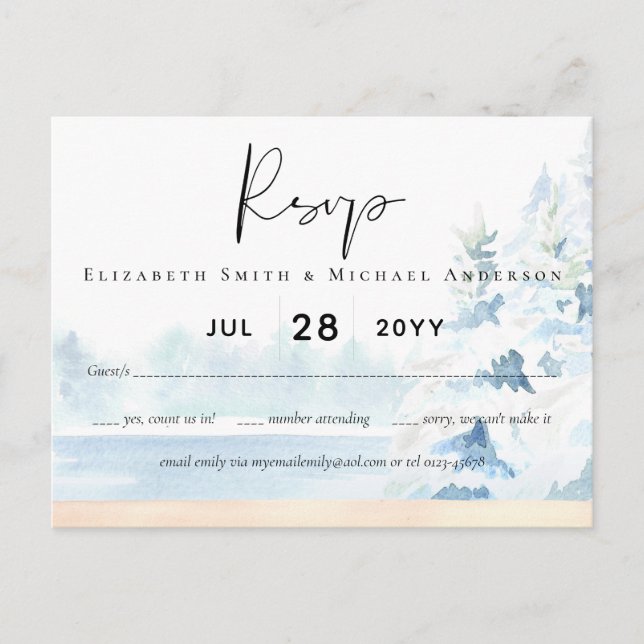 BUDGET Snowy Mountains Winter Lake Trees Postcard (Front)