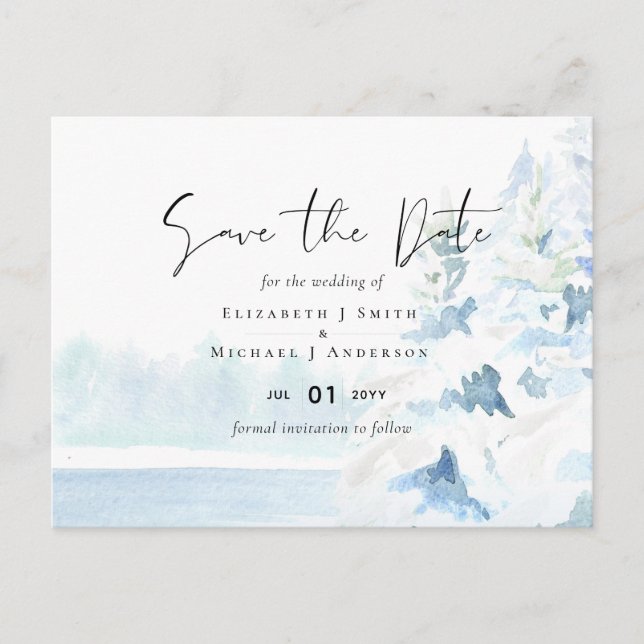 BUDGET Snowy Mountains Winter Lake Trees Postcard (Front)