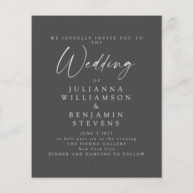 Budget Soft Black Minimalist Script Wedding Invite (Front)