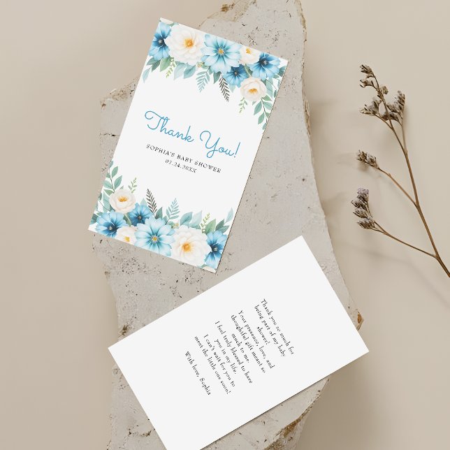 Budget Soft Blue Floral Baby Shower Thank You Note Card (Creator Uploaded)
