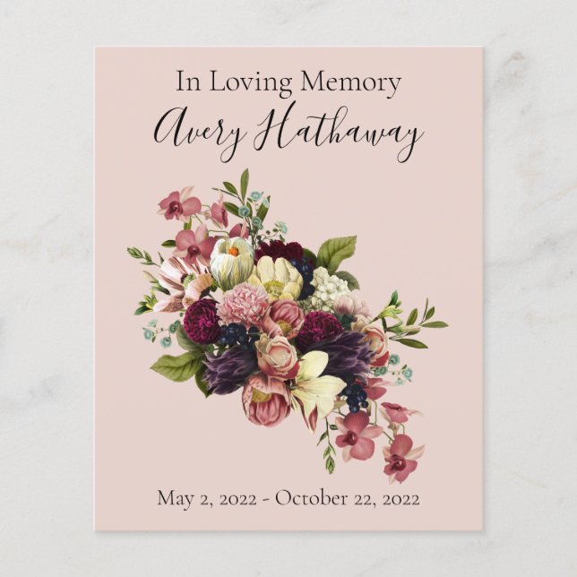 BUDGET Soft Florals Funeral Memorial Program (Front)