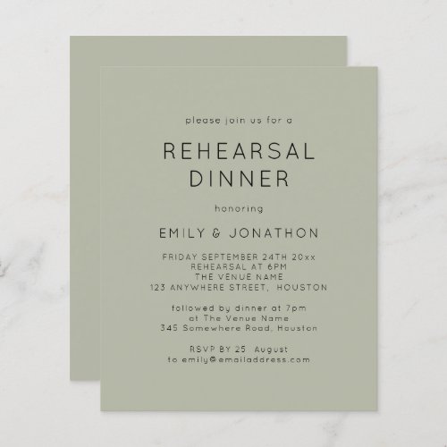 Budget Soft Sage Rehearsal Dinner Wedding Invite