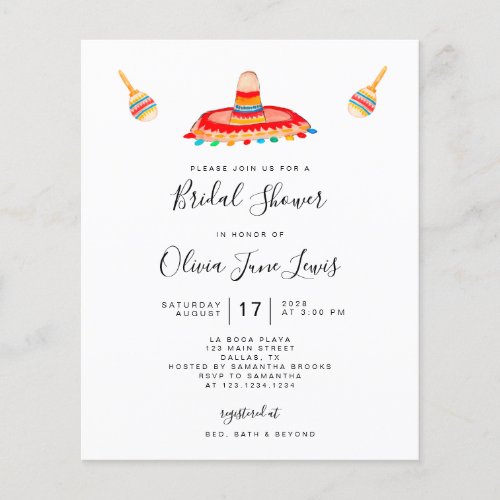 Budget Sombrero Fiesta Bridal Shower Invitation  Flyer