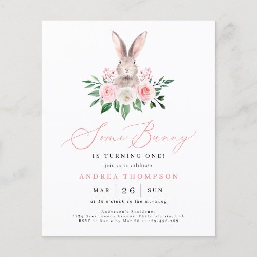 Budget Some Bunny Blush Pink Floral First Birthday