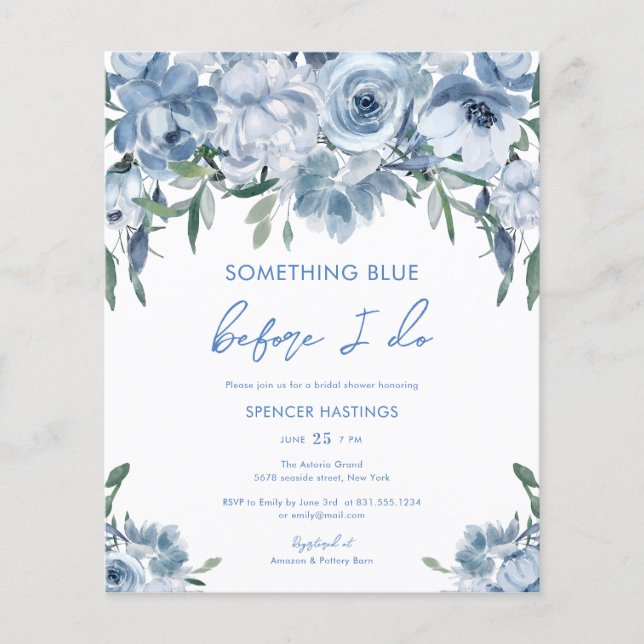 Budget Something Blue Before I Do Bridal Shower Flyer (Front)
