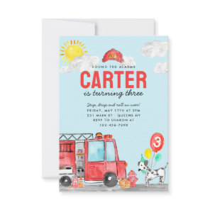 Budget Sound Alarm Fire Truck Firefighter Birthday Note Card