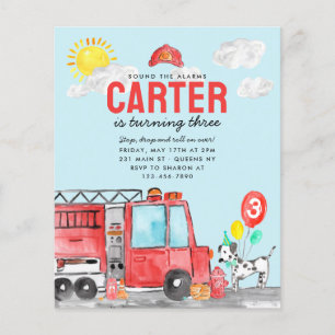 Budget Sound the Alarm Fire Truck Fireman Birthday Flyer