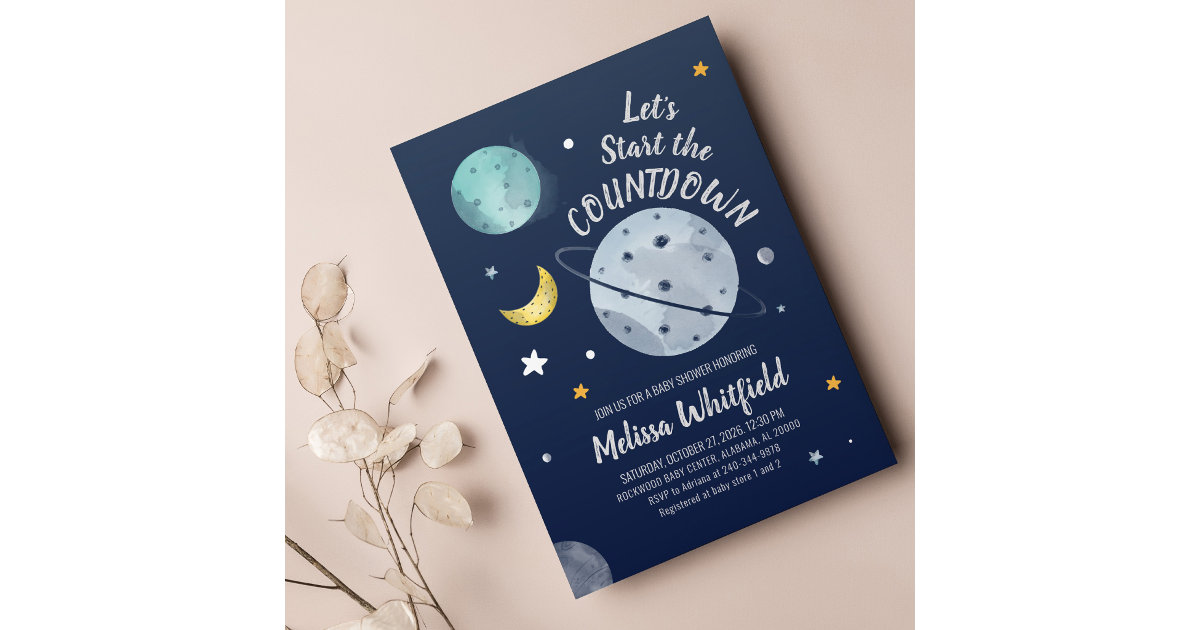 Budget Space Outer Baby Shower Navy Invitation | Zazzle
