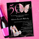 Budget Spanish 50 y Fabulosa 50th Birthday Party Invitation<br><div class="desc">Celebrate her milestone 50th birthday in style with our "50 y Fabulosa" Spanish 50th Birthday Invitation. This elegant, fully customizable invitation design features a stunning pair of stiletto heels adorned with sparkling stones in pink, blush, silver, teal, and white. The phrase "50 y Fabulosa" is showcased at the top in...</div>