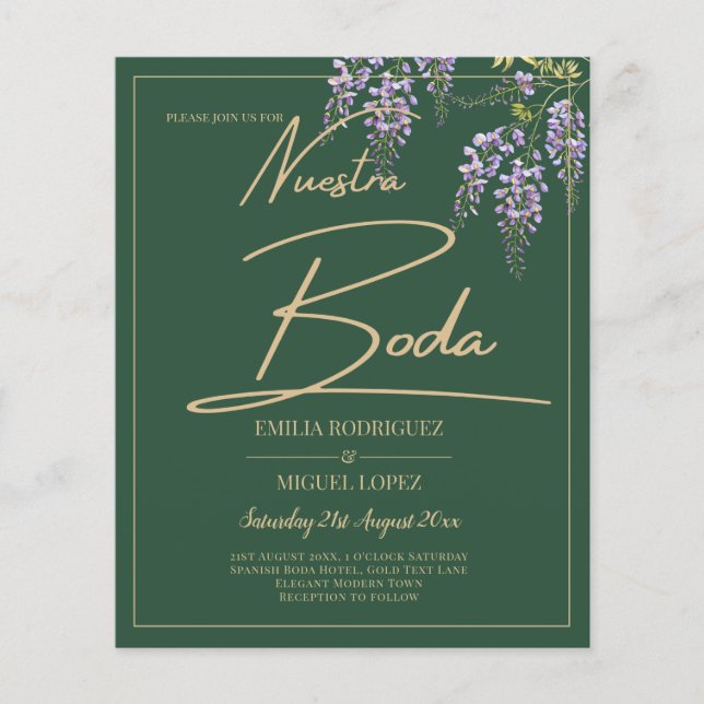 BUDGET Spanish All-in1 WISTERIA Gold Green BODA Flyer (Front)