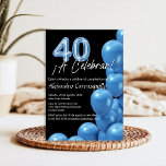 Budget Spanish Blue Balloons & Black 40th Birthday Invitation<br><div class="desc">Celebra su gran cumpleaños número 40 con nuestra impresionante "Invitación de Cumpleaños en Español" que presenta globos azules sobre un elegante fondo negro. Este diseño elegante destaca un marco de globos azules vibrantes, con el número 40 exhibido de manera prominente en forma de globo en la parte superior. La frase...</div>