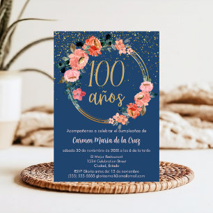 Budget Spanish Chic Elegant Floral 100th Birthday Invitation