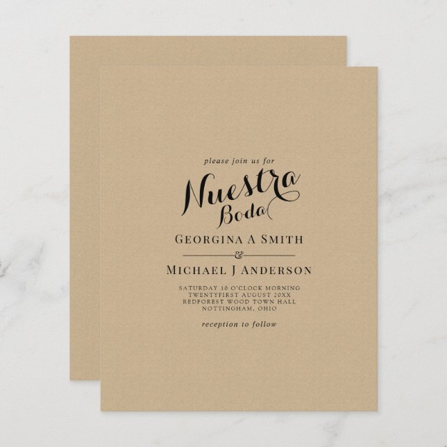 BUDGET Spanish Wedding Bilingual Boda Wedding (Front/Back)