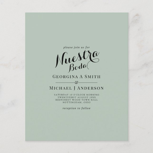 BUDGET Spanish Wedding Bilingual Boda Wedding Flyer (Front)