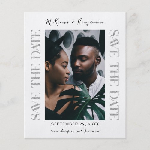 Budget Sparkle Frame Photo Save the Date White Flyer