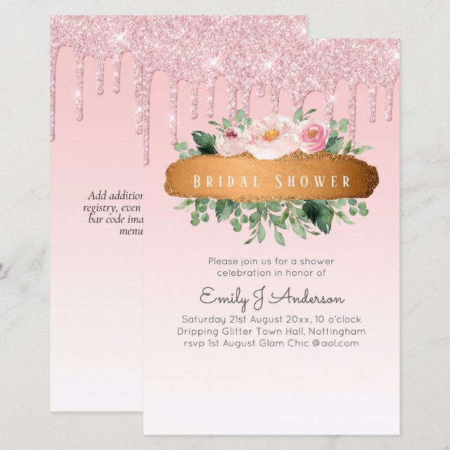 BUDGET Sparkles Glitter Floral Girly Bridal Shower (Front/Back)