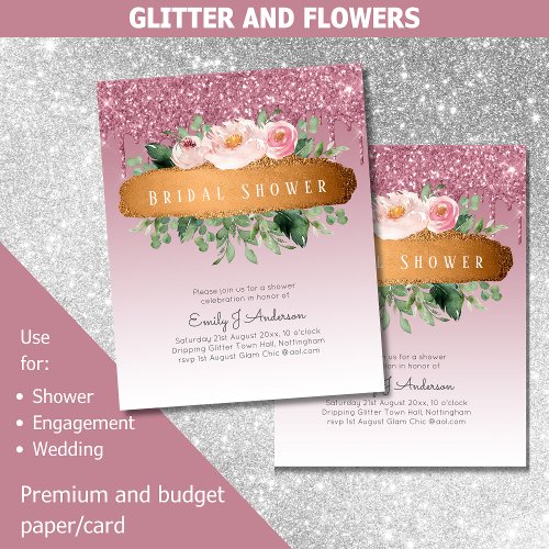 BUDGET Sparkles Glitter Floral Girly Bridal Shower Flyer