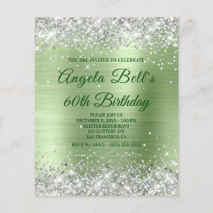 Budget Sparkly Silver Glitter Mint Foil Invitation