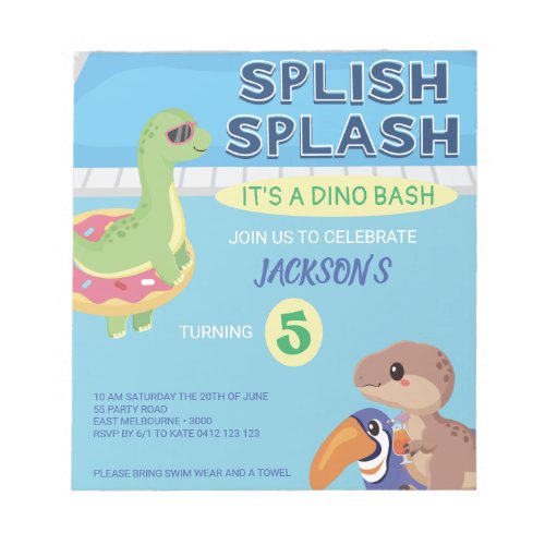 BUDGET Splish Splash Dino Pool Party Birthday Notepad