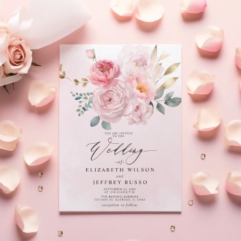 Budget Spring Blush Floral Wedding Invitations by blessedwedding at Zazzle