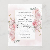 Budget Spring Blush Gold Floral Wedding Invitation