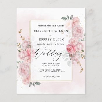 Budget Spring Blush Gold Floral Wedding Invitation by blessedwedding at Zazzle