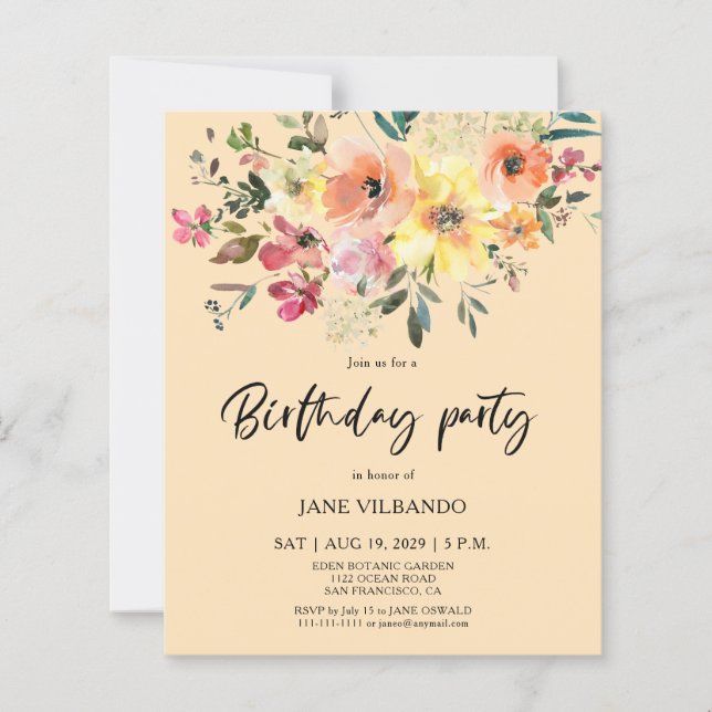 Budget Spring Floral Birthday Party Invitation (Front)
