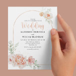 Budget Spring Peach Floral Wedding<br><div class="desc">Invite your guests to celebrate your wedding day, with these elegant spring wedding invitations. Featuring a classic white background, a modern arch, with watercolor peach flowers and a stylish wedding template which is easy to customize. * Please note this design is printed on thin paper which is reflected in the...</div>